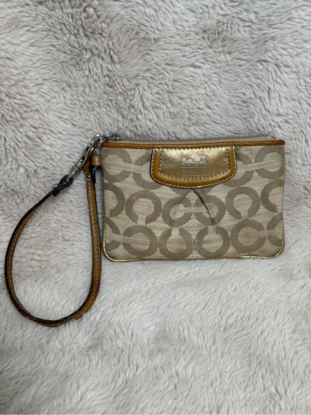Coach Y2K Gold Lurex /Tan Jacquard Wristlet Signature C